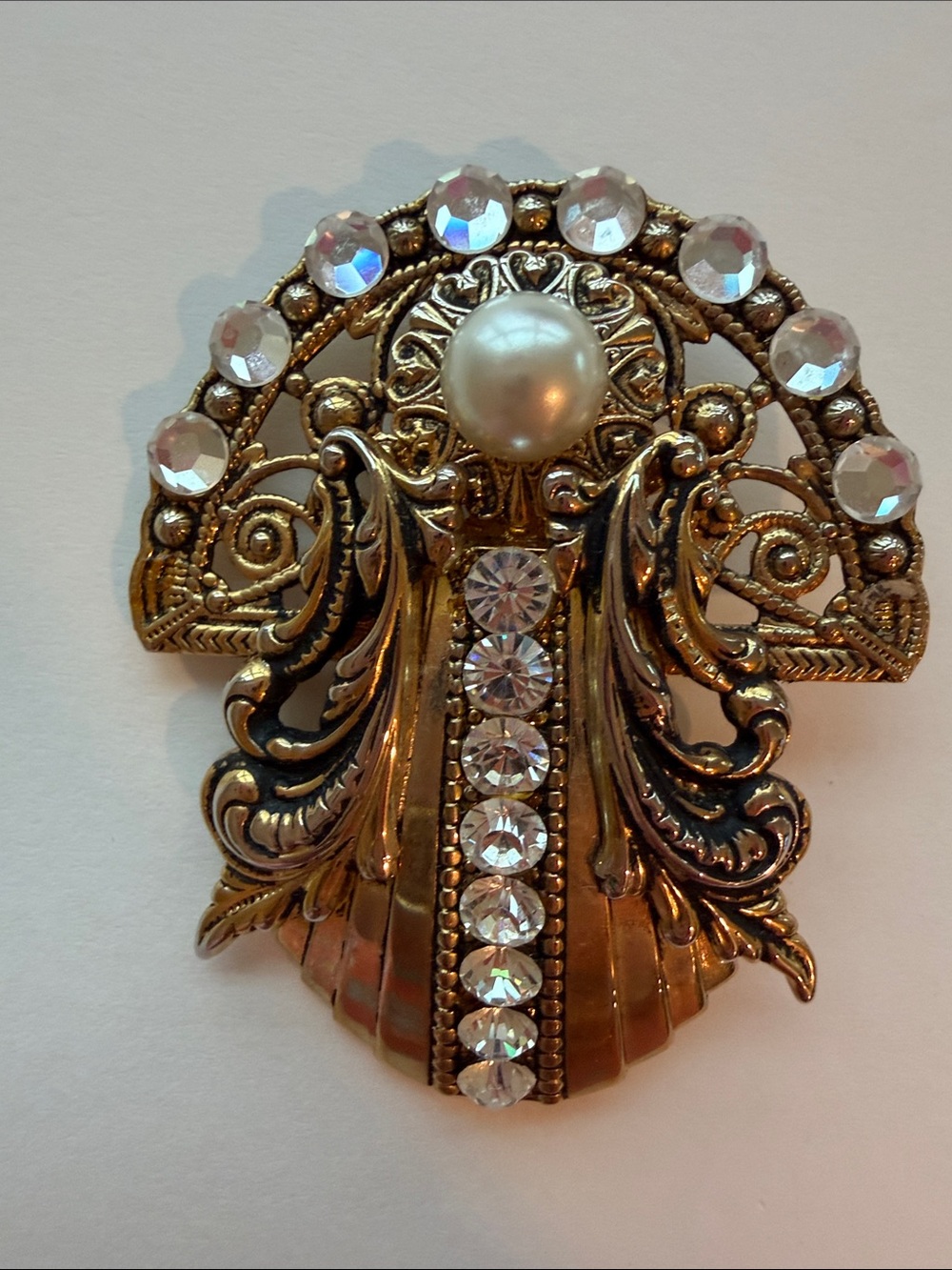 Gold-Tone Pearl & Crystal Filigree Brooch - Women Jewelry Brooches